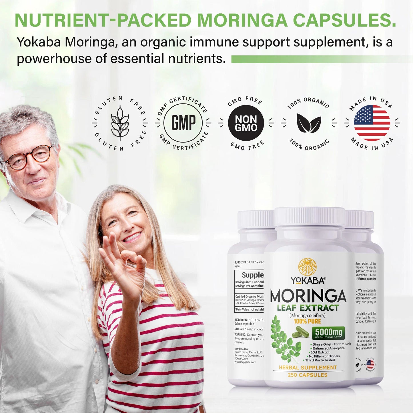 250 Capsules Moringa Oleifera Leaf Powder - Organic Herbal Extract
