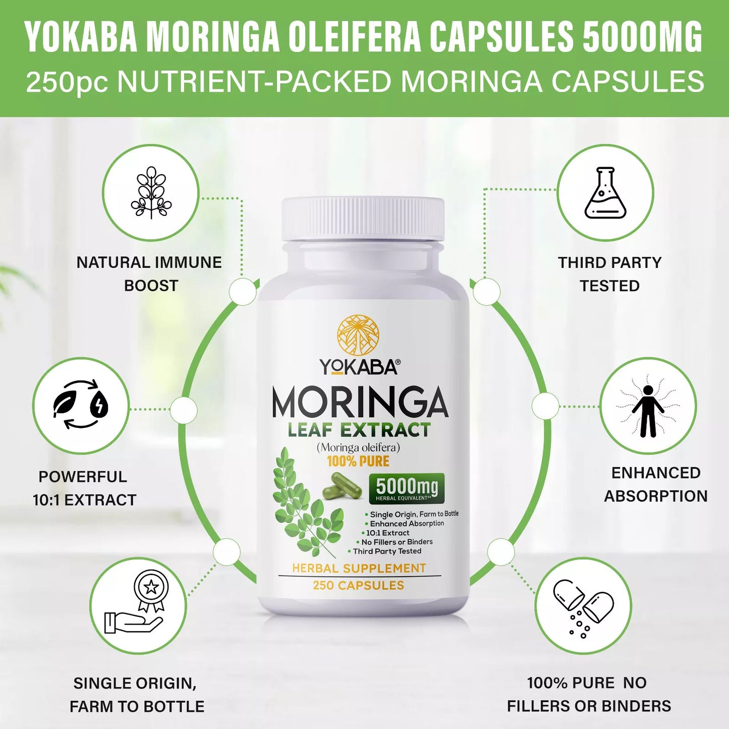 250 Capsules Moringa Oleifera Leaf Powder - Organic Herbal Extract