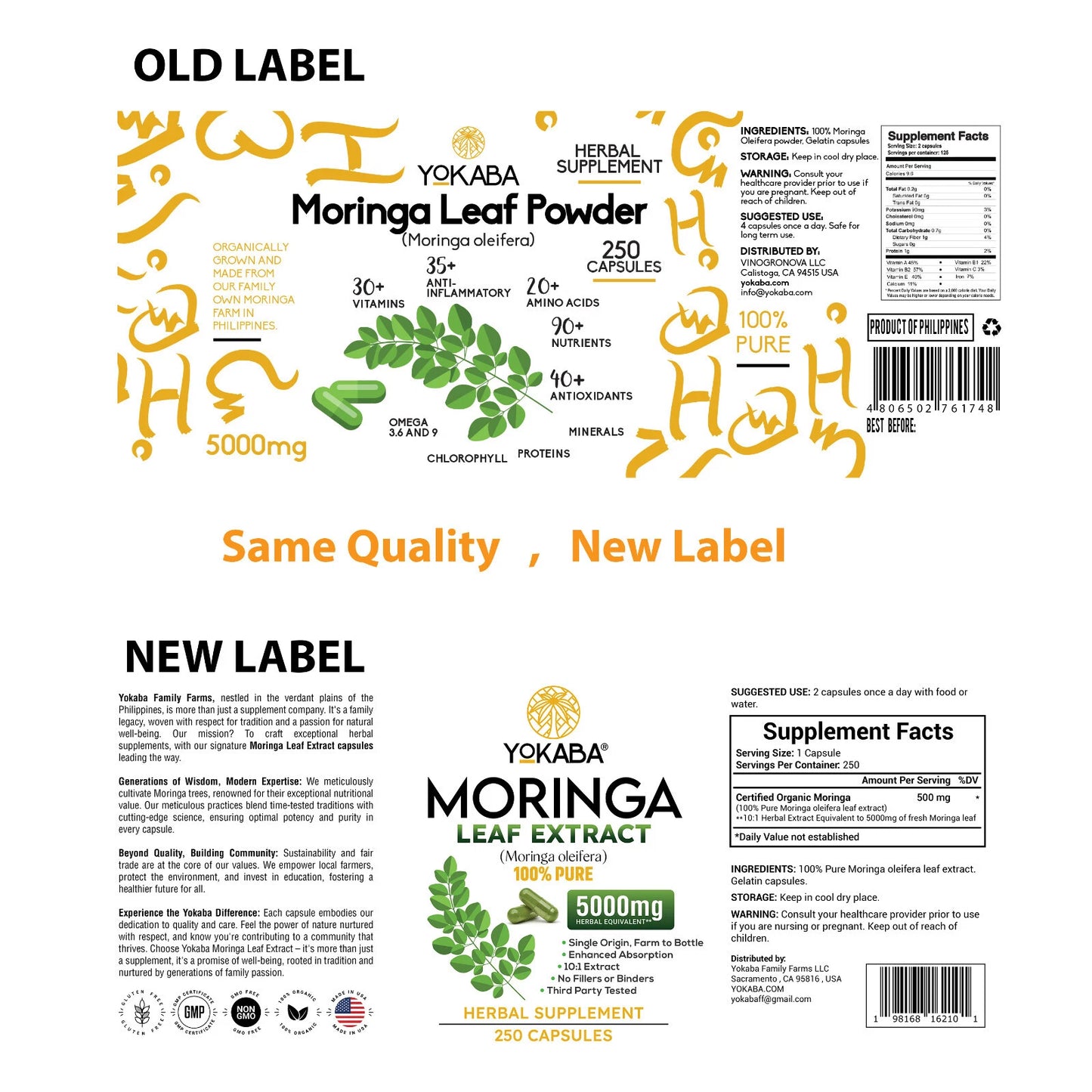 250 Capsules Moringa Oleifera Leaf Powder - Organic Herbal Extract